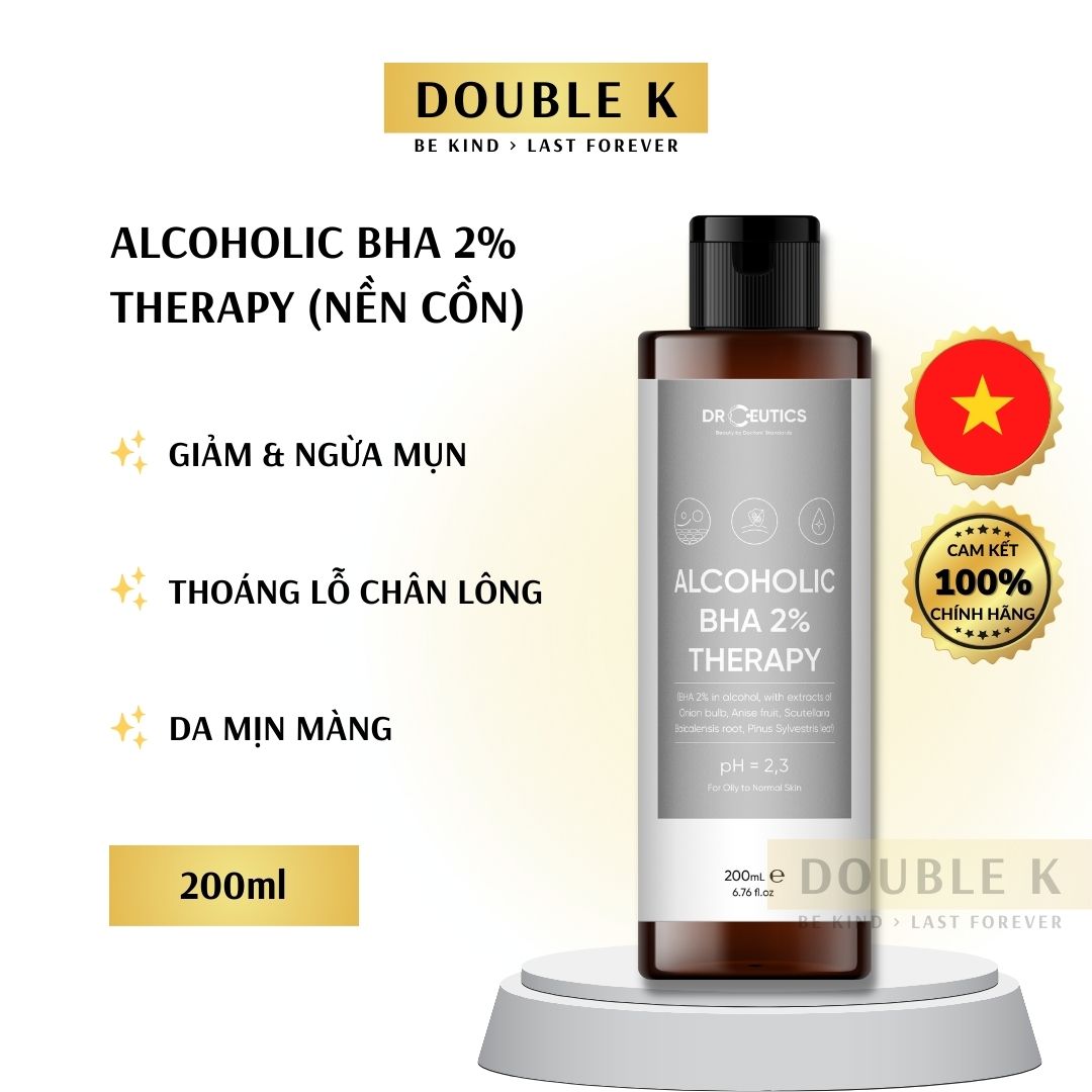 DrCeutics Alcoholic BHA 2% Therapy - Giảm và Ngừa Mụn, Loại Bỏ Tế Bào Chết, Mềm Mịn Da - Double K