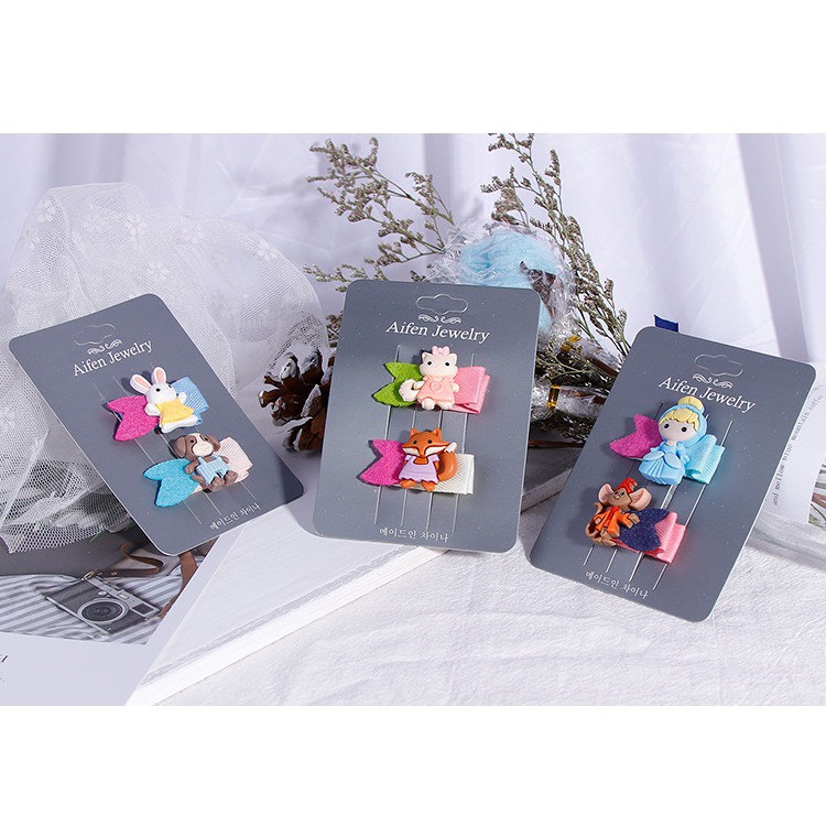 Set 2 Kẹp Tóc Mái Hình Động Vật Dễ Thương Cho Bé Gái