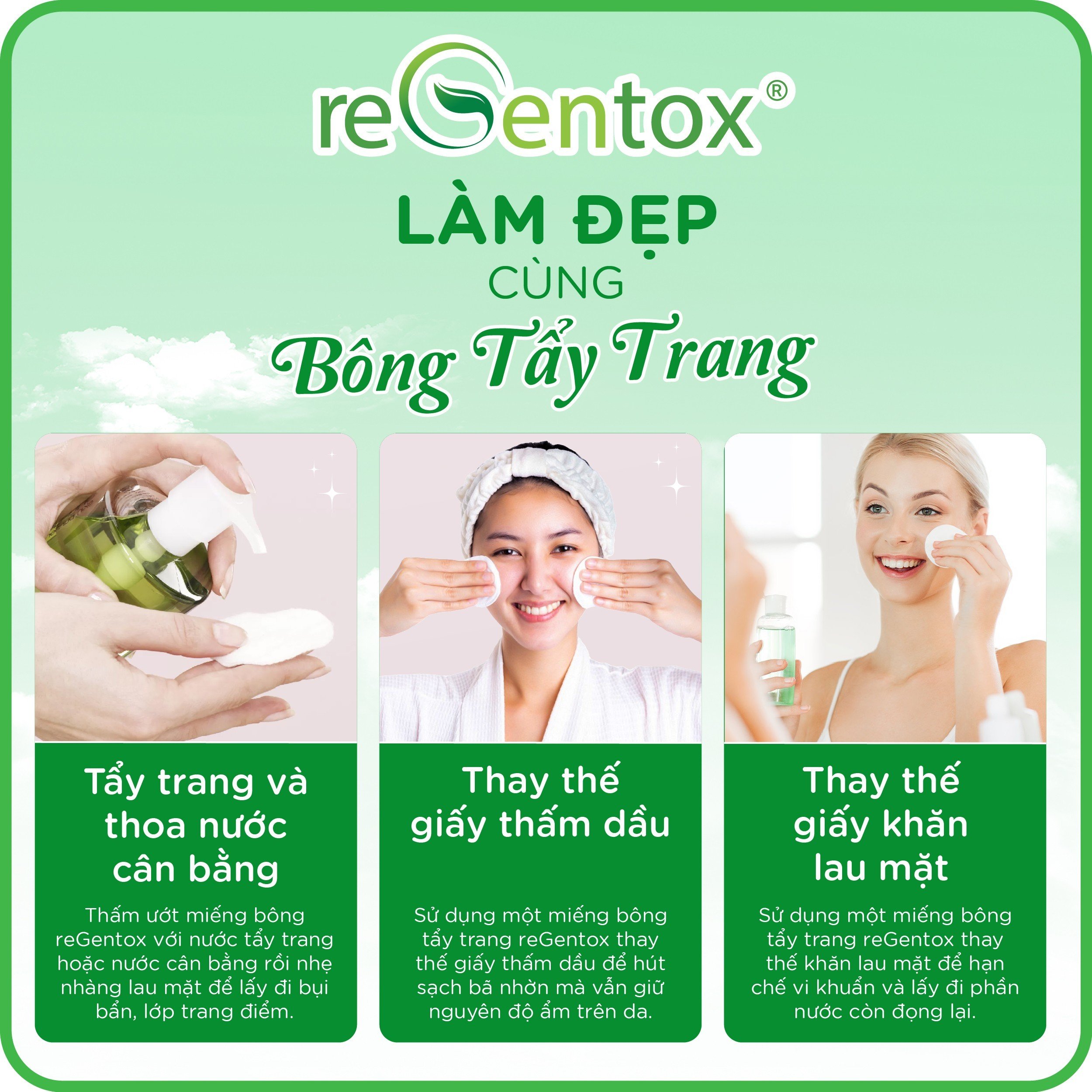 Bông tẩy trang Regentox gói 120 miếng.