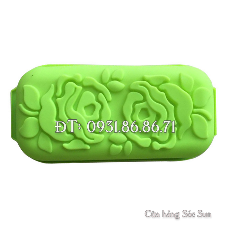 Khuôn silicon hình chữ nhật hoa hồng đôi kèm lá loại 29 cm - Mã số 1109