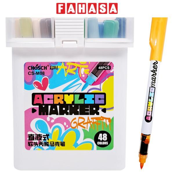 Hộp 48 Màu Acrylic Marker - 1 Đầu Cọ - Chosh M08-48