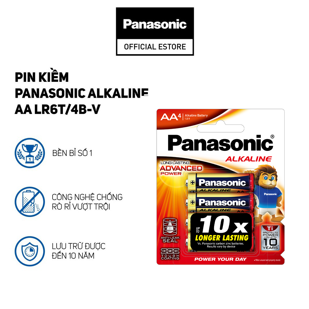 Vỉ 4 viên pin kiềm AA Alkaline Panasonic LR6T/4B-V – Hàng Chính Hãng