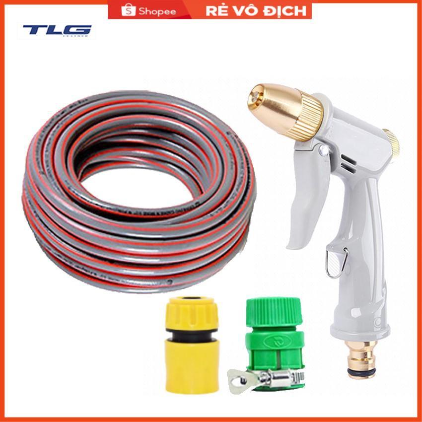 Bộ dây vòi xịt nước rửa xe, tưới cây tăng áp 3 lần, loại 7-10m (cút nhựa nối nhựa xanh) 206846