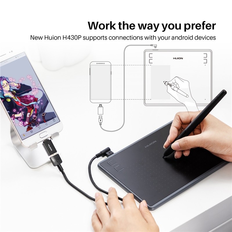 Bảng Vẽ Điện Tử Huion Inspiroy H430P 4x3 inch Kết Nối Điện Thoại Android, PC, Laptop - Hàng Nhập Khẩu