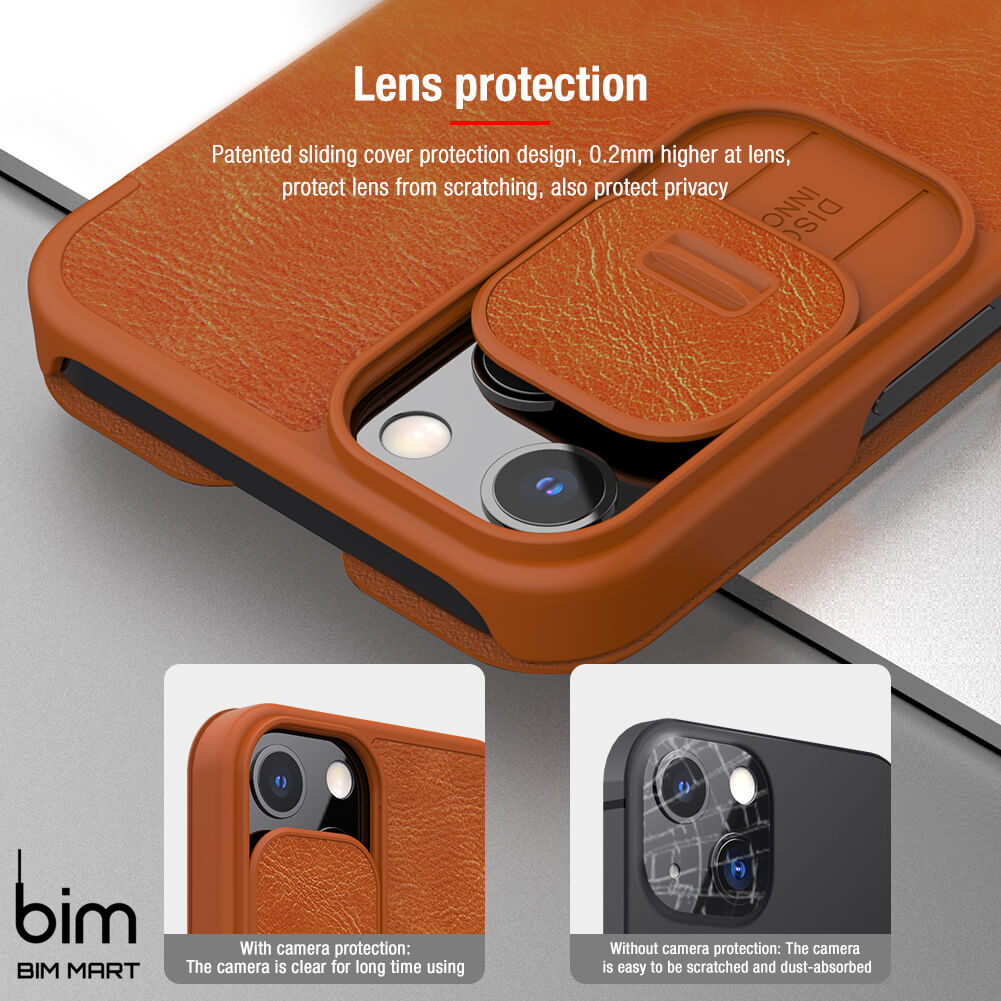 Bao da dành cho iPhone 13 hàng chính hãng Nillkin QIN có nắp trượt bảo vệ camera