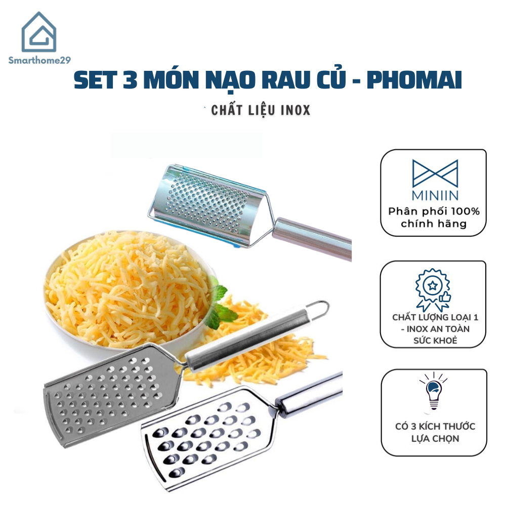 Set 3 Nạo Sợi Rau Củ, Bào Phô Mai Bằng Inox Không Gỉ Siêu Tiện Dụng Cho Cả Gia Đình - HÀNG CHÍNH HÃNG MINIIN