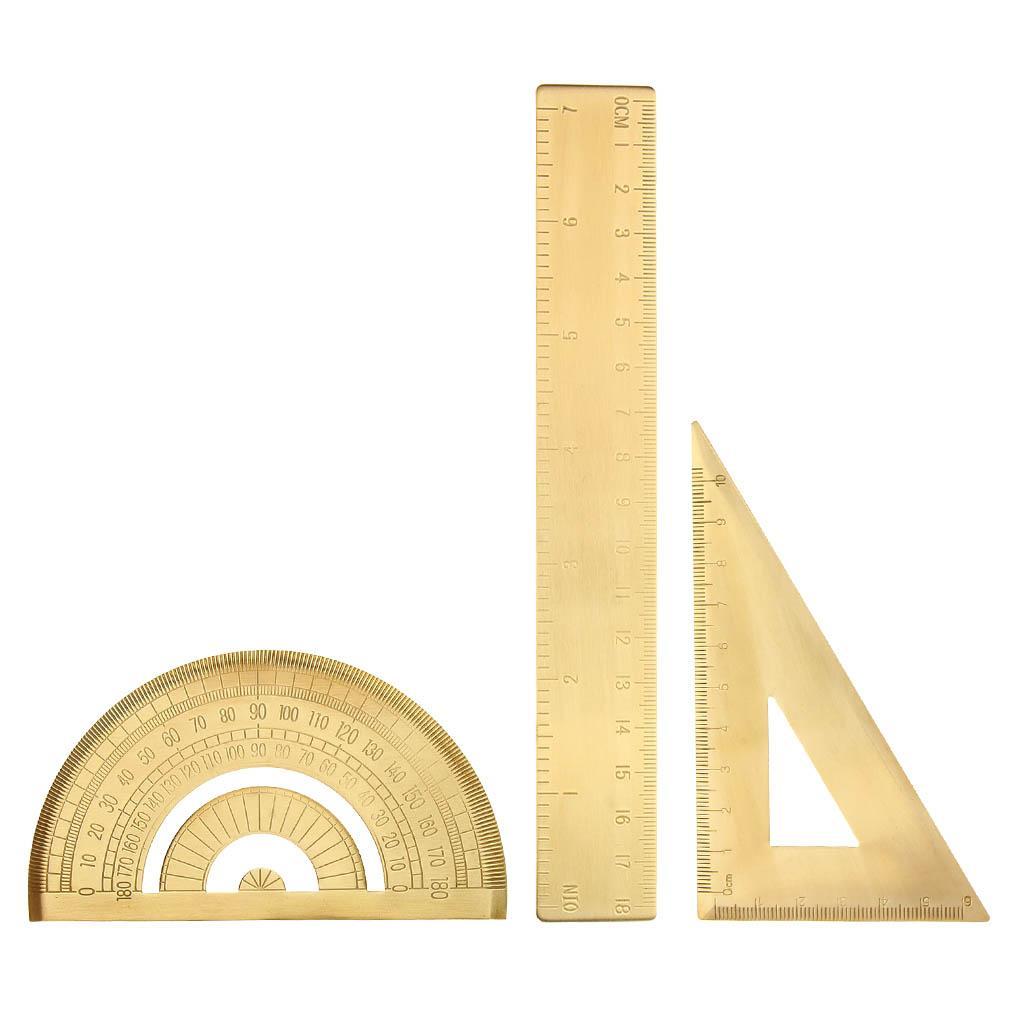 2xMini Brass Math Geometry Ruler Jewelry Measuring Tool Protractor