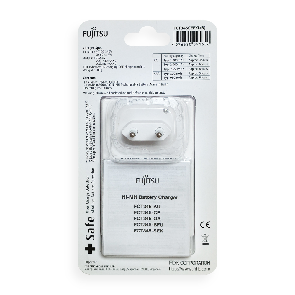 Máy Sạc Pin Fujitsu - FCT345CEFXL - 3hr - 2xAA 1000mAh - Hàng Nhập Khẩu