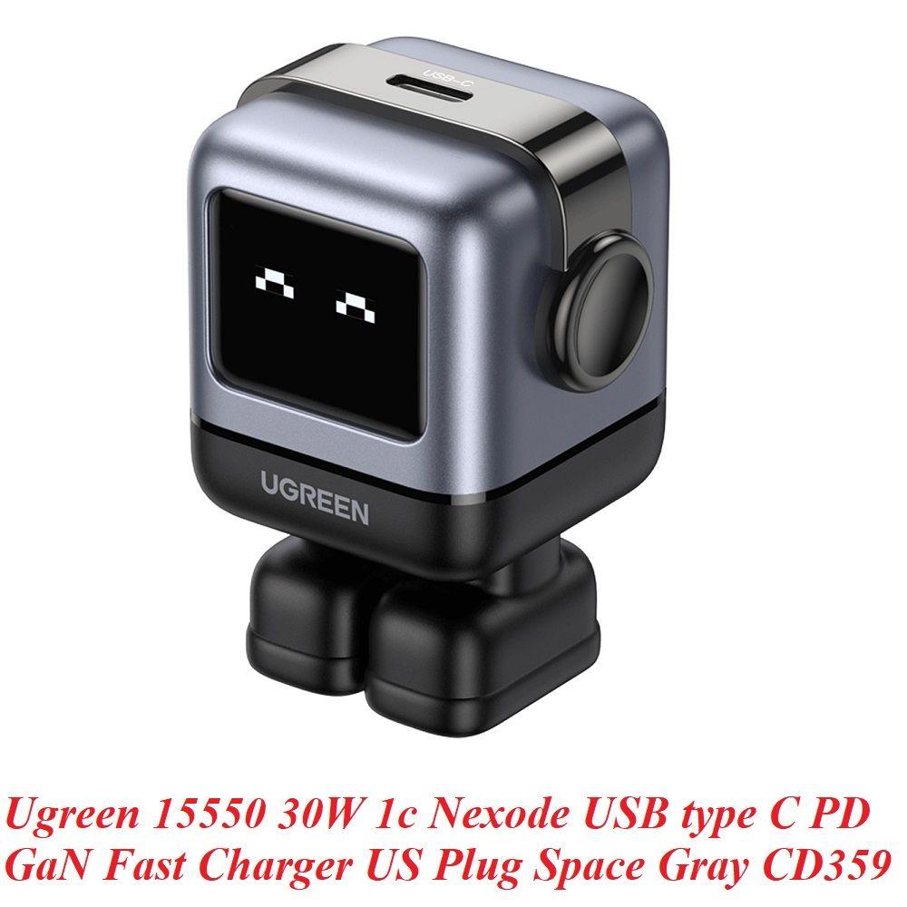 Ugreen UG15550CD359TK 30W 1 USB-C roboGaN RG Sạc điện thoại LCD 1 cổng màu đen tạo hình robot chân cắm dẹt US 1c PD GaN - HÀNG CHÍNH HÃNG