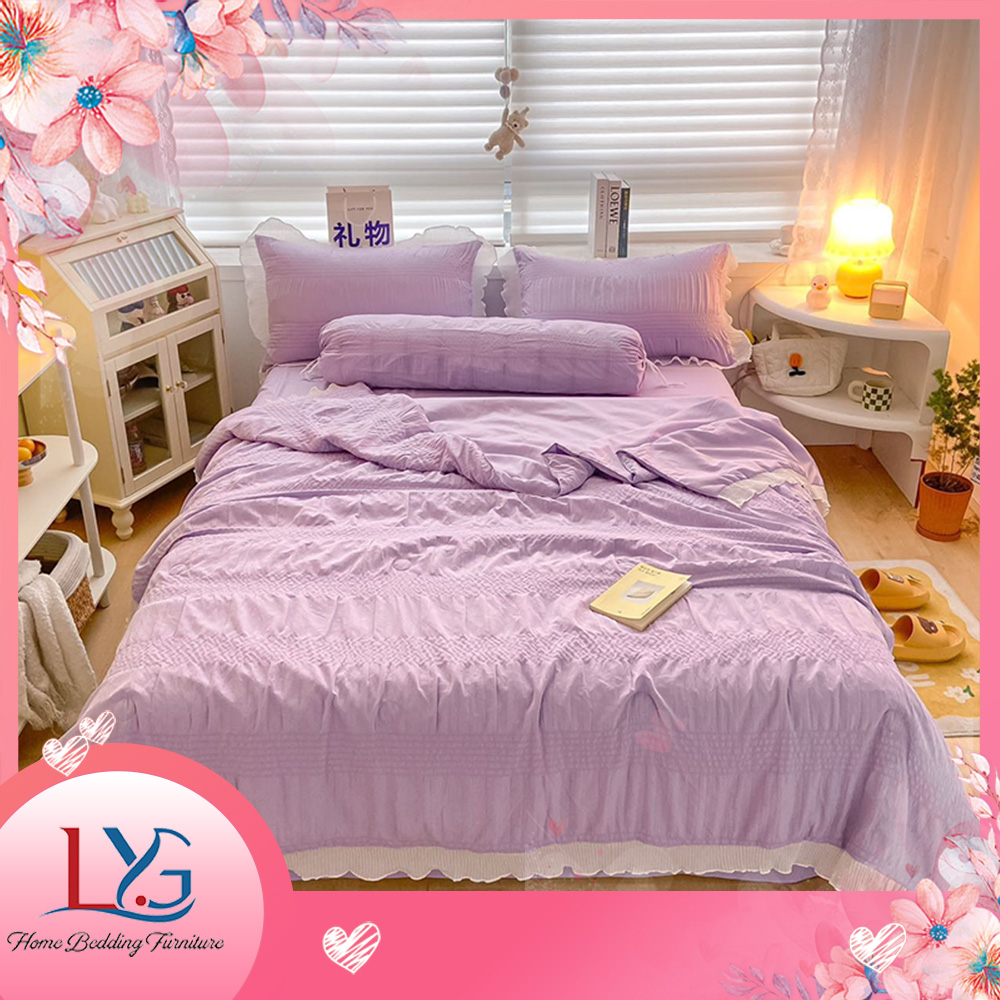 Bộ chăn ga gối 5 món cotton đũi bèo mềm mịn, thoáng mát