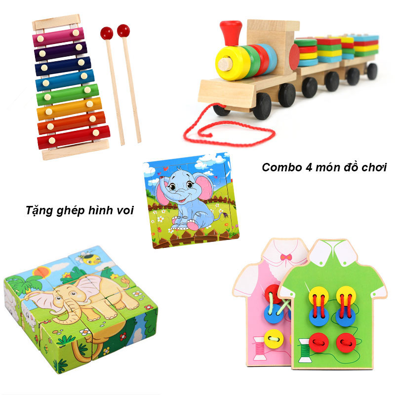 Combo 4 món đồ chơi kích thích khả năng sáng tạo cho bé - tặng miếng ghép hình chú voi