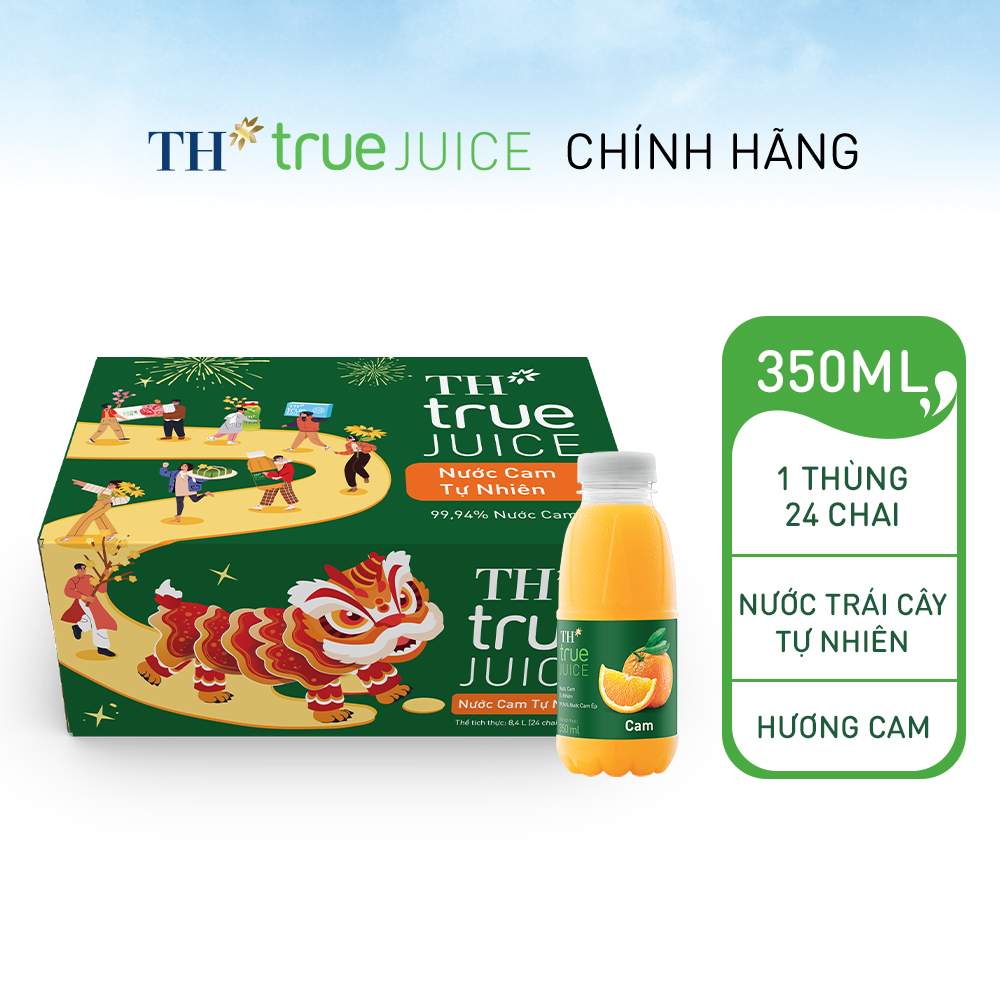 Thùng 24 Chai Nước Trái Cây Th True Juice Cam Tự Nhiên 350 Ml 350 Ml X 24