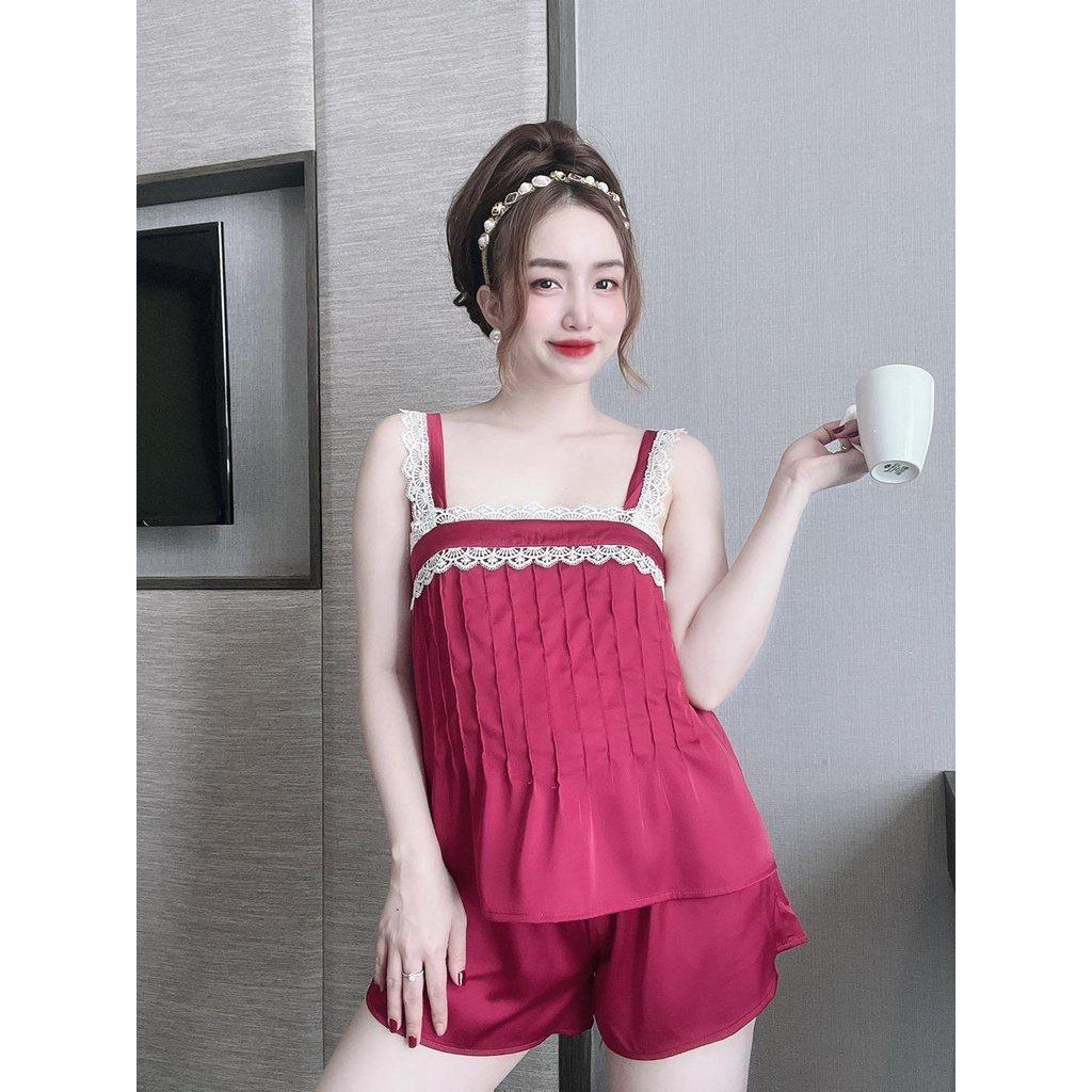 Đồ Ngủ 2 Dây Phối Ren, Bộ Ngủ Nữ Lụa LATIN, Chất Vải Mềm, Đẹp, Ít Nhăn, Bộ Sexy Phom Xinh Dưới 52kg