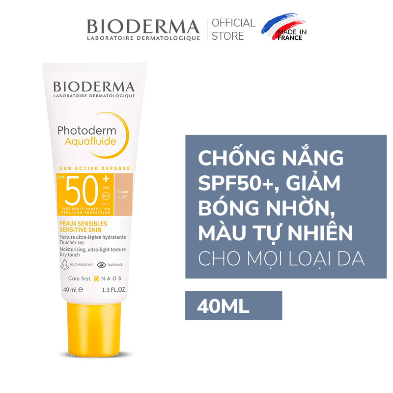 Kem chống nắng giảm bóng nhờn cho mọi loại da Bioderma Photoderm Aquafluide SPF50+ Claire 40ml [Màu da Tự nhiên]