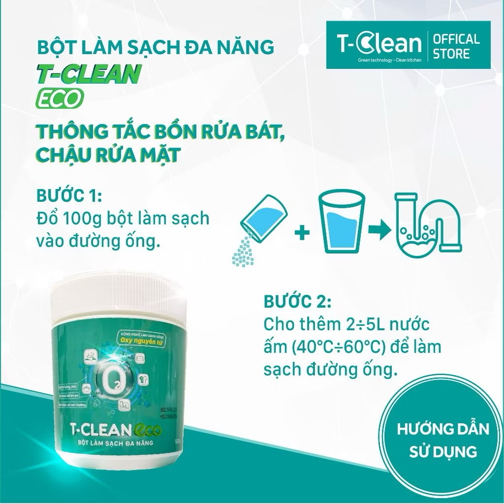 Bột Làm Sạch Đa Năng T-Clean 500gr - Tẩy Ố Vàng - Bẩn Trên Nhiều Bề Mặt - Đá - Gỗ - Quần Áo