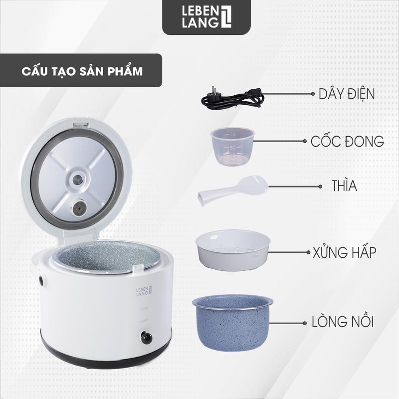 Nồi cơm điện mini Lebenlang LBL0586 dung tích 800ml, công suất 250W, BH 24 tháng - Hàng chính hãng