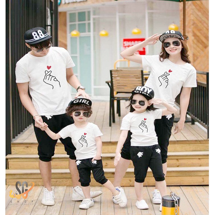 Áo gia đình bắn tim Đồng phục gia đình 3/4/5 người giá rẻ Thun cotton 4 chiều Màu trắng GD309T DONGPHUCSG