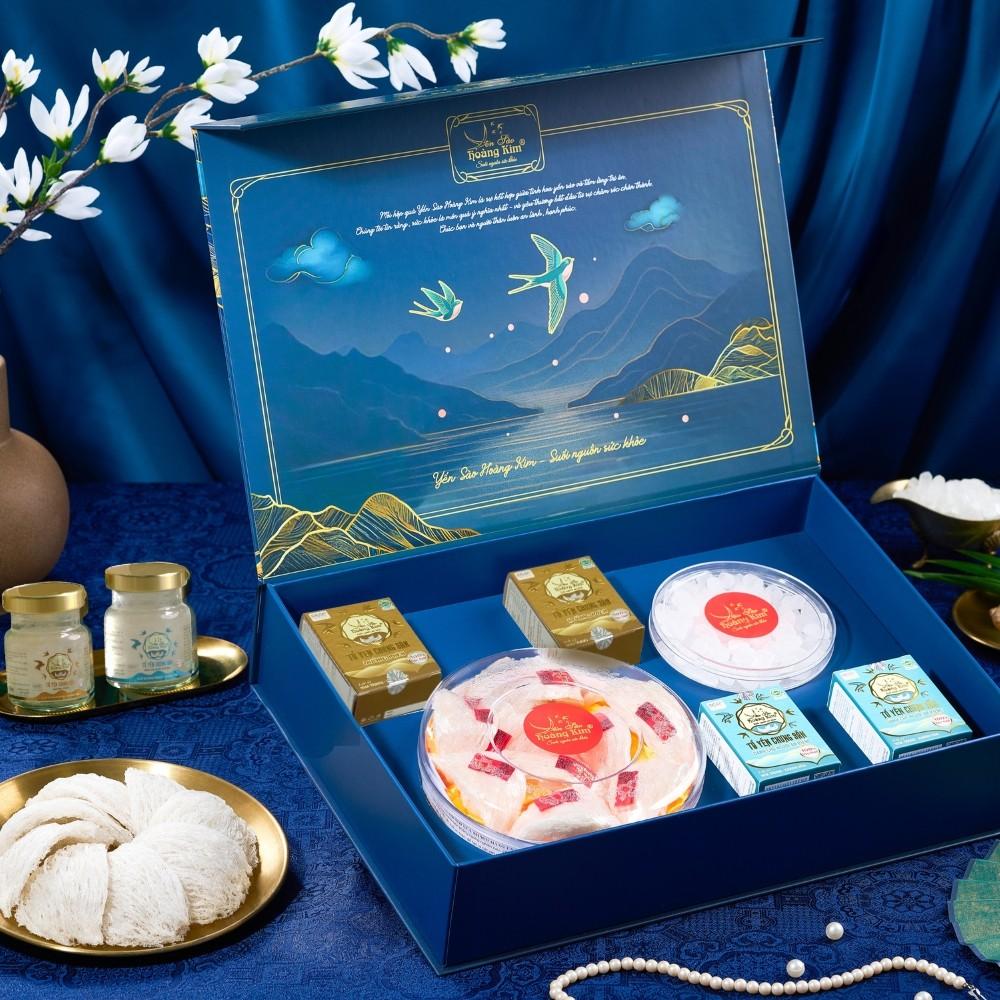 [CHÍNH HÃNG] Yến Sào Hoàng Kim - Hộp Quà Vạn Thịnh Kim (50g Yến Thượng Hạng &amp; 4 Hũ Yến Mix 2 Vị) - Quà Tết Doanh Nghiệp, Đối Tác Cao Cấp