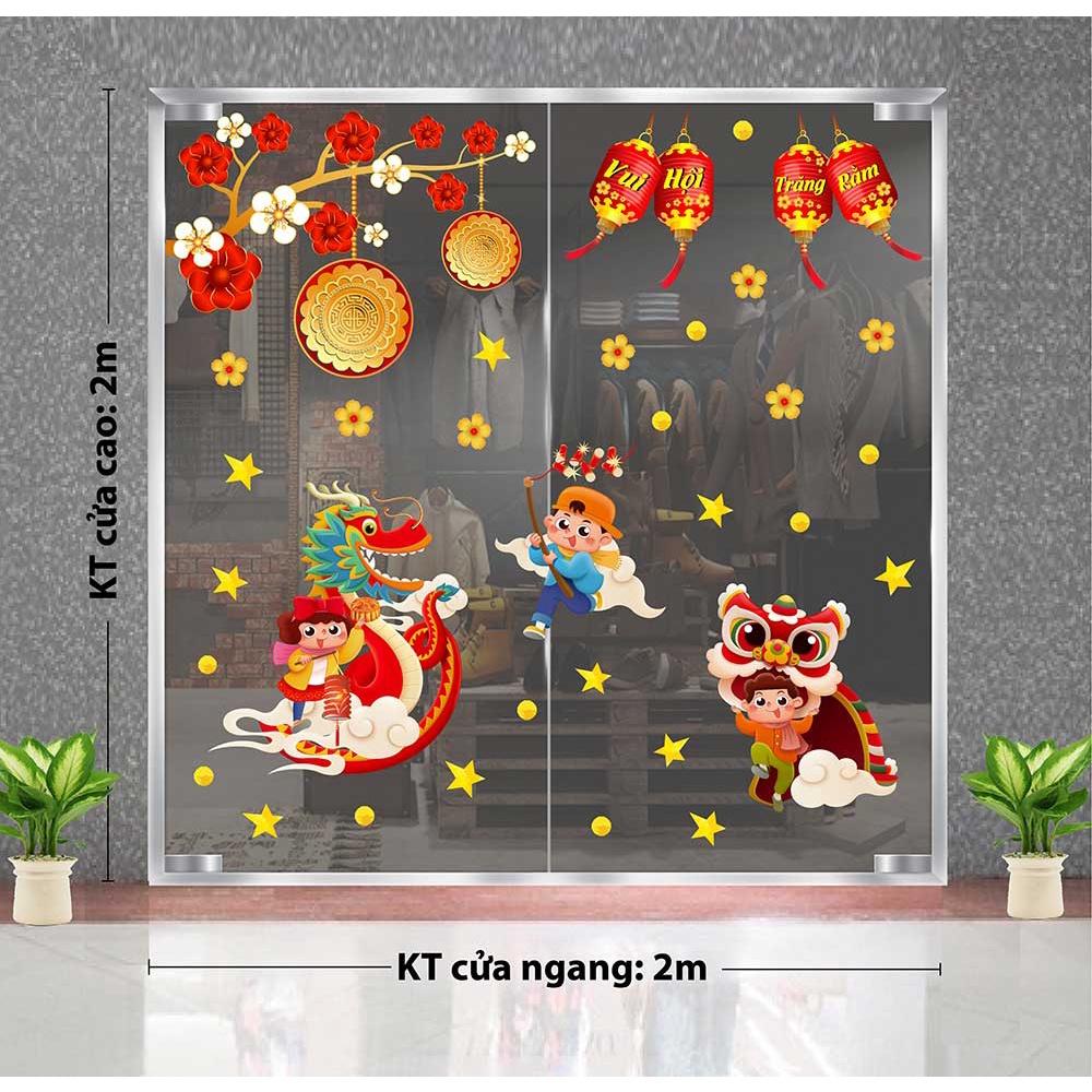 DECAL TRANG TRÍ TẾT TRUNG THU 2021 LONG LÂN VÀ ĐÈN LỒNG ĐỎ