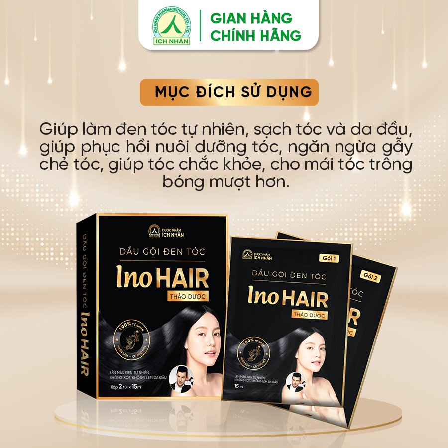 Dầu Gội Đen Tóc Thảo Dược InoHAIR Giúp Mái Tóc Đen Tự Nhiên, Bóng Mượt, An Toàn Từ Thiên Nhiên
