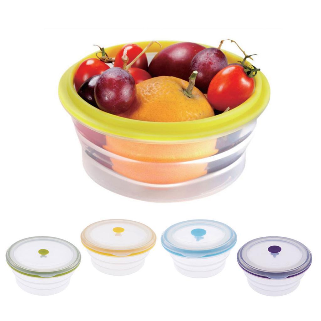 Collapsible Silicone Portable Lunch Bowl Round Folding Box Food Storage Container Organizers