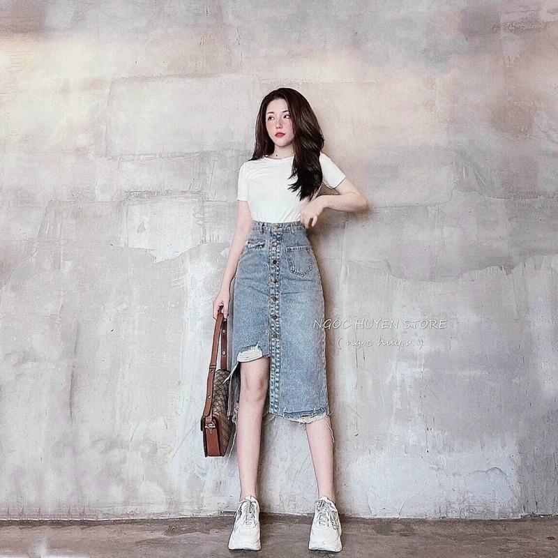 CHÂN VÁY JEAN CẮT CHỮ A