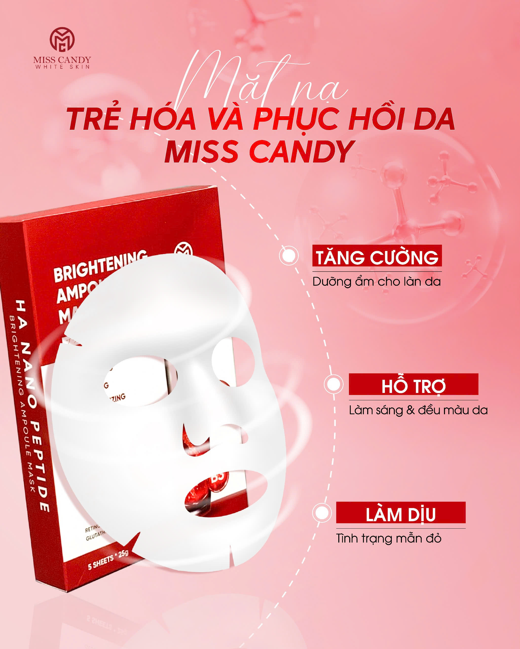 [MISS CANDY] Mặt Nạ Trẻ Hóa &amp; Phục Hồi Da BRIGHTENING AMPOULE MASK Miss Candy (Hộp 5 Miếng x 25g)