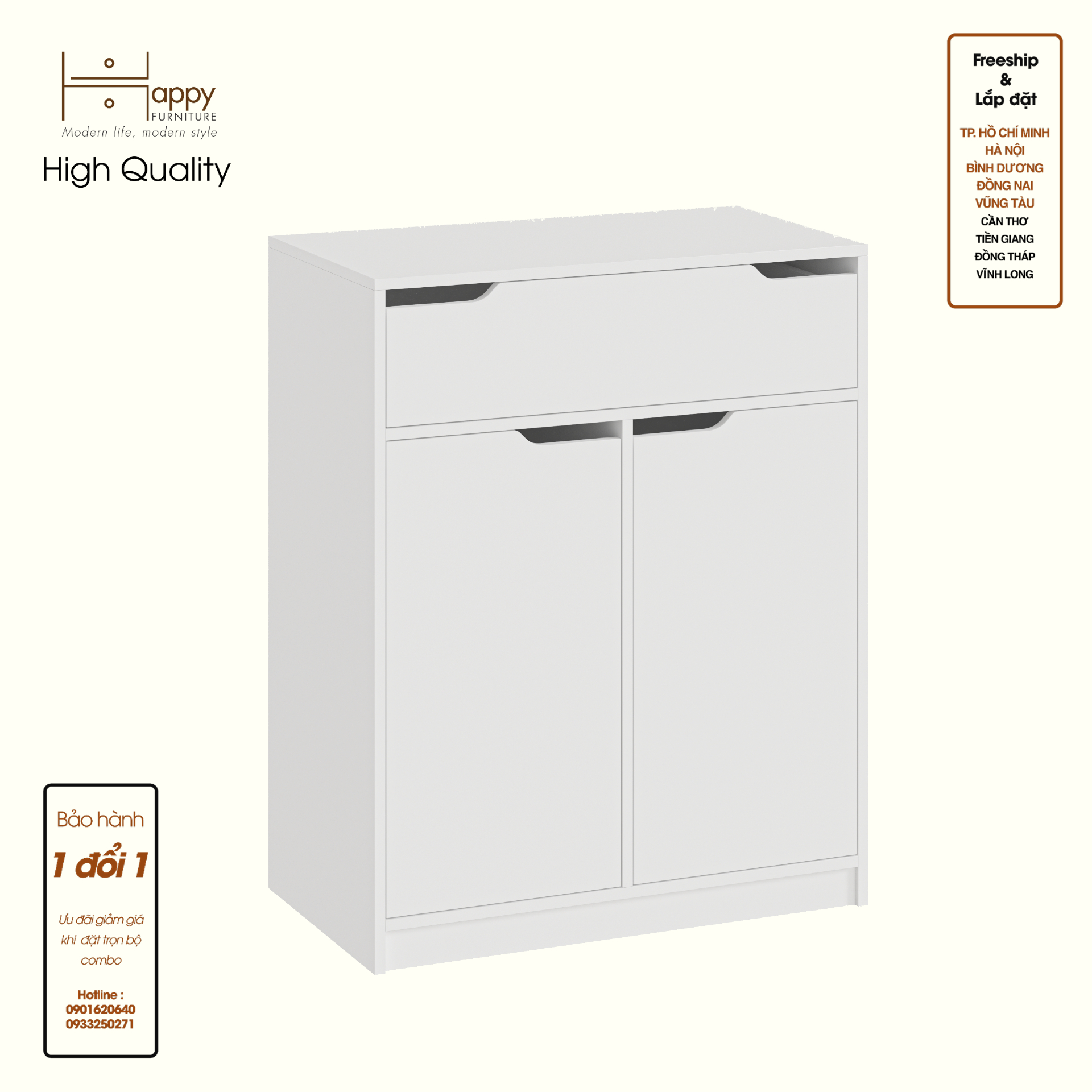 HAPPY FURNITURE , Tủ lưu trữ 1 ngăn kéo 2 cửa mở - ASO, TLT_070 , 80cm x 45cm x 100cm DxRxC
