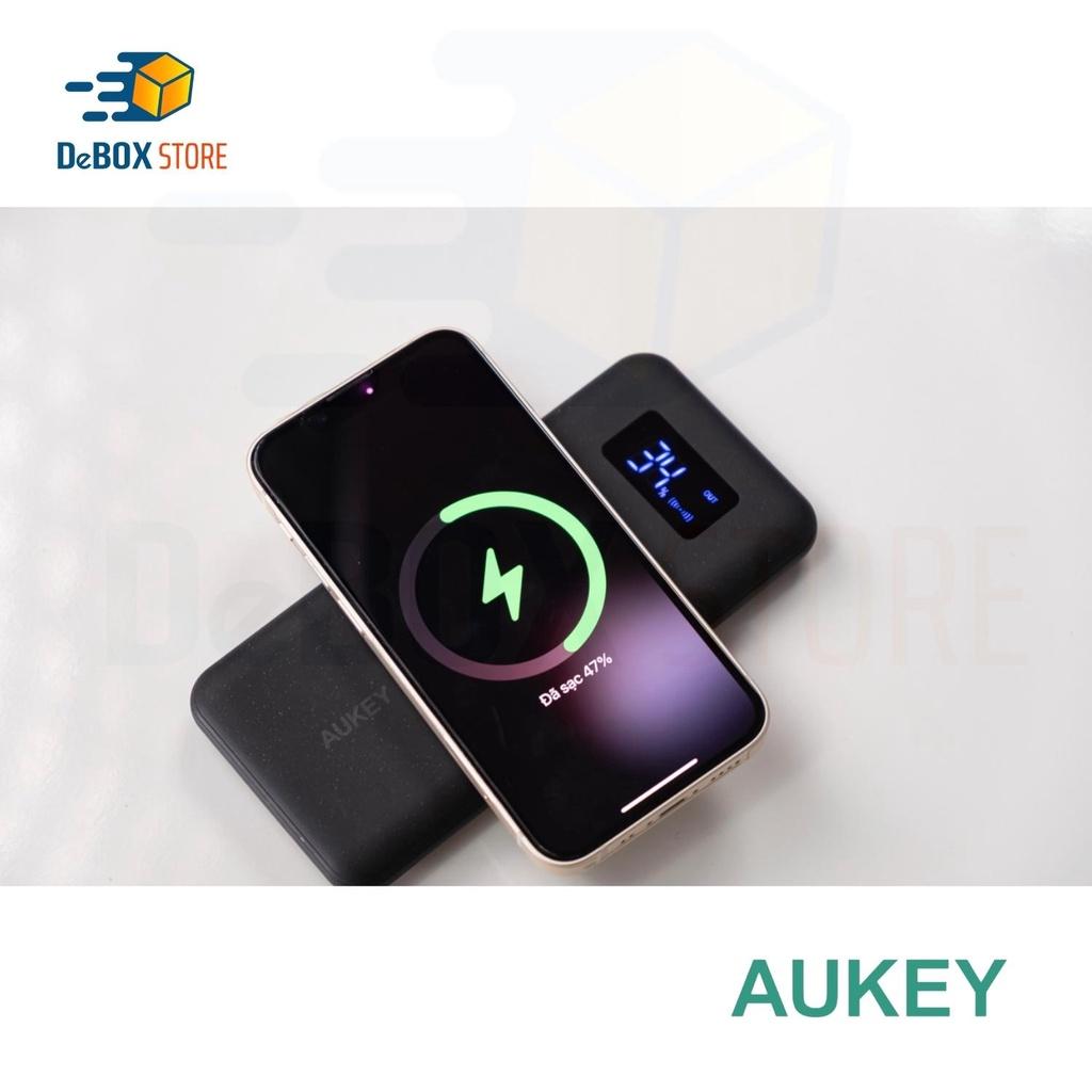 Pin dự phòng AUKEY Basix MagAir PB-WL02i 10000mAh, đế sạc không dây nam châm, tích hợp cổng sạc IP - Hàng Chính Hãng