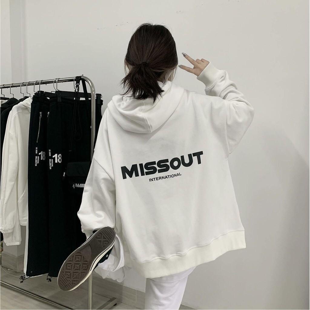 Áo Hoodie Khóa Zip Nỉ Bông in MISSOUT Form Rộng Unisex Nam Nữ Ulzzang