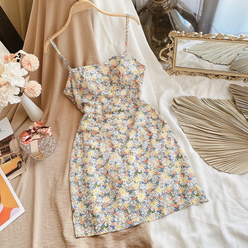 Đầm Nữ Thời Trang Set Áo Croptop Khoác Phối Váy Hoa Hai Dây Xinh Xắn Hot Trend 2021