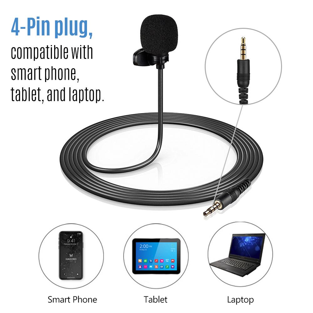 Micrô tụ điện Lavalier mini kẹp trên ve áo với 3,5mm Cáp 3 mét cho Trực tiếp