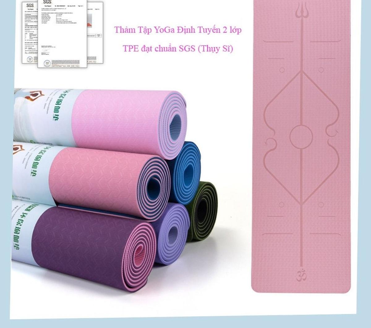 Thảm Tập Yoga Định Tuyến TPE 2 Lớp Cao Su Non + Bao Đựng Và Dây Buộc Thảm Tập Yoga - Rèn Luyện Sức Khoẻ - 8MM: 183*60cm
