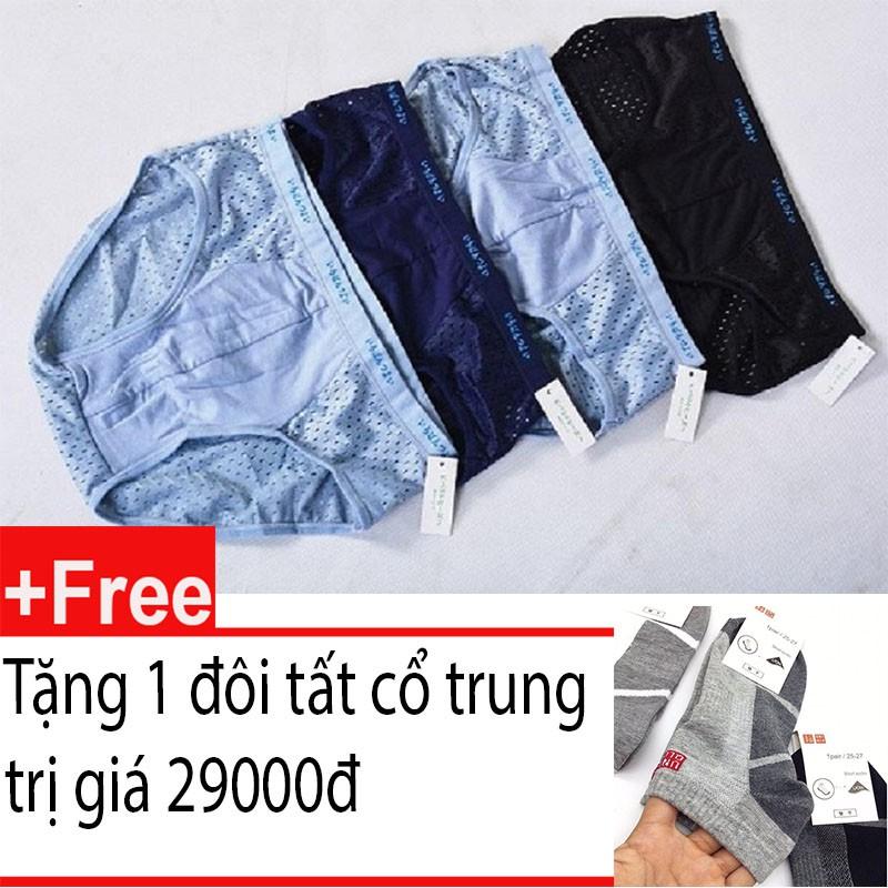 Set 04 quần lót nam có lỗ xuất nhật+ Tặng 1 đôi tất uni cổ ngắn