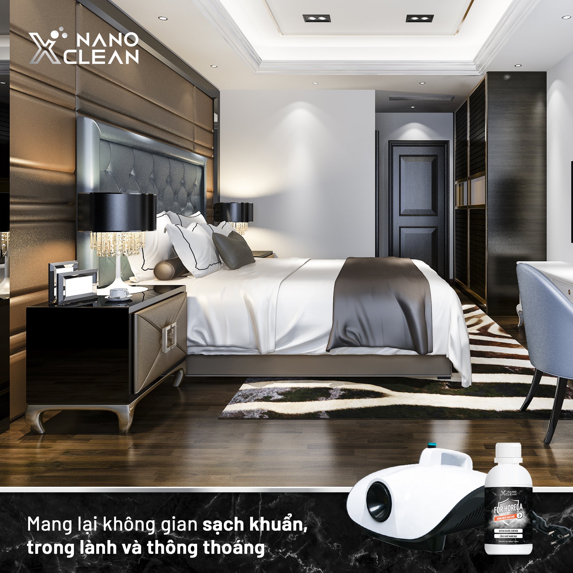 Dung Dịch Tạo Khói Khử Mùi, Diệt Khuẩn Nano Xclean Nano Bạc Horeca 100ml AHT Corp - Sử Dụng Cho Không Gian, Nội Thất Nhà Ở, Nhà Hàng, Khách Sạn, Quán Karoke