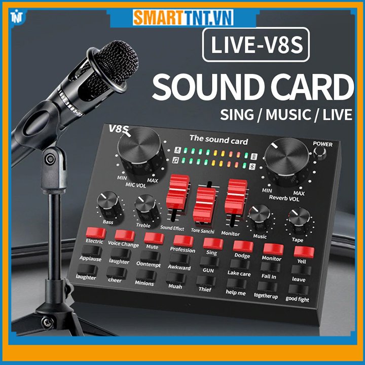 Sound card âm thanh V8S có bluetooth cùng pin sạc - hát thu âm, livestream và karaoke new