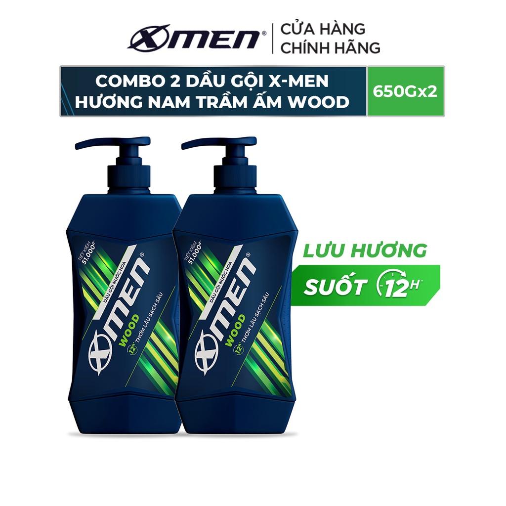 Combo 2 Dầu Gội X-Men Hương Nam Trầm Ấm Wood 650g/chai