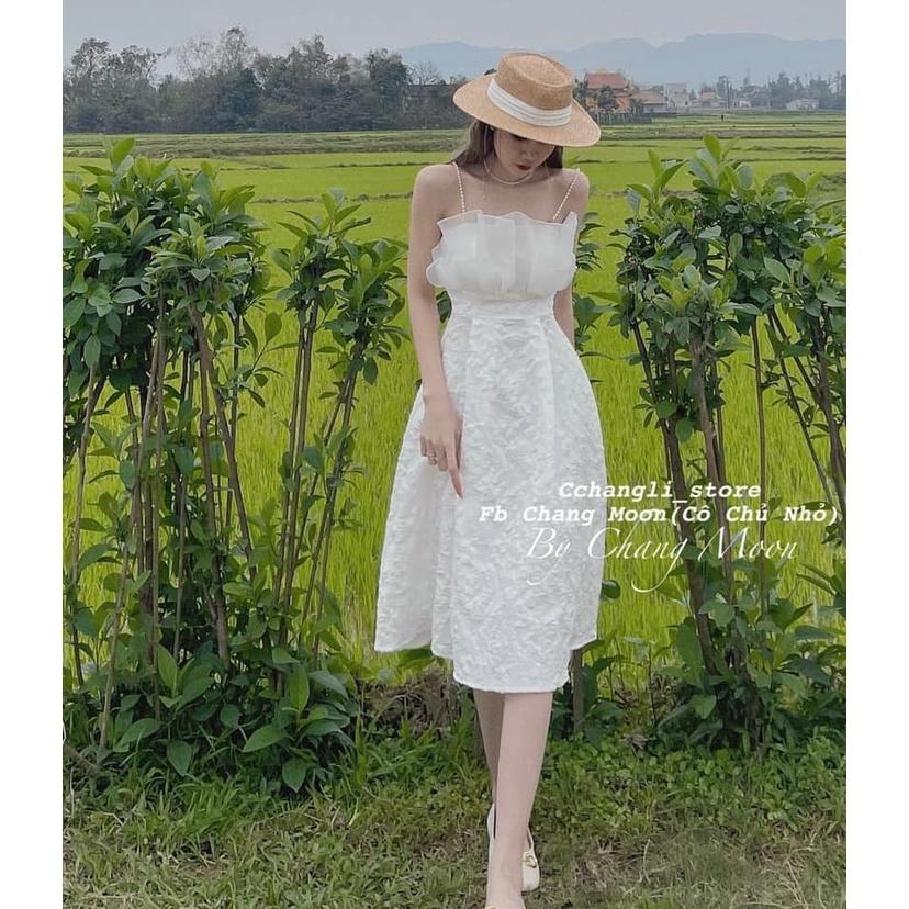 Đầm Gấm Hoa 2 Dây Ngọc Chun Lưng Có Mút Ngực, Váy Gấm Hoa 2 Dây Vải Xốp Dây Ngọc Mút Ngực Sang Chảnh
