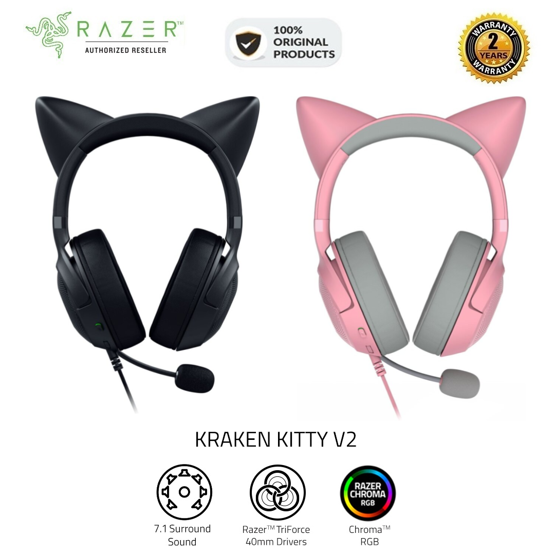 Tai nghe có dây choàng đầu Razer Kraken Kitty V2-USB Headset with RGB Kitty Ears_Mới, hàng chính hãng