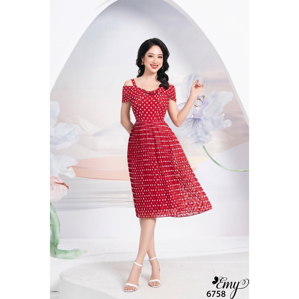 Đầm EMY EM6758 Xoè Đỏ Bi Dập Ply