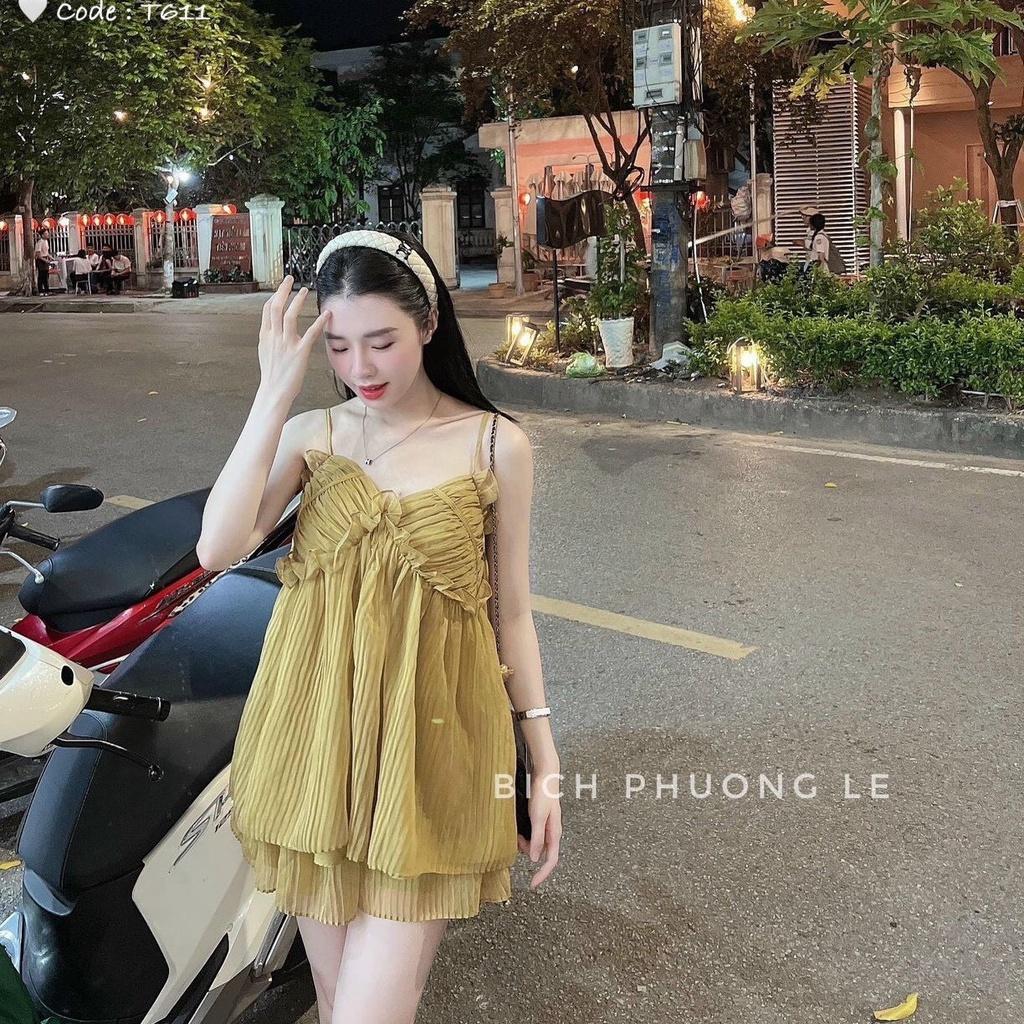 SET ĐI CHƠI, SET 2 MÓN ÁO TƠ 2S CÚP NGỰC NHÚNG XÒE PHỐI QUẦN ĐÙI CỰC XINH IU - Brown