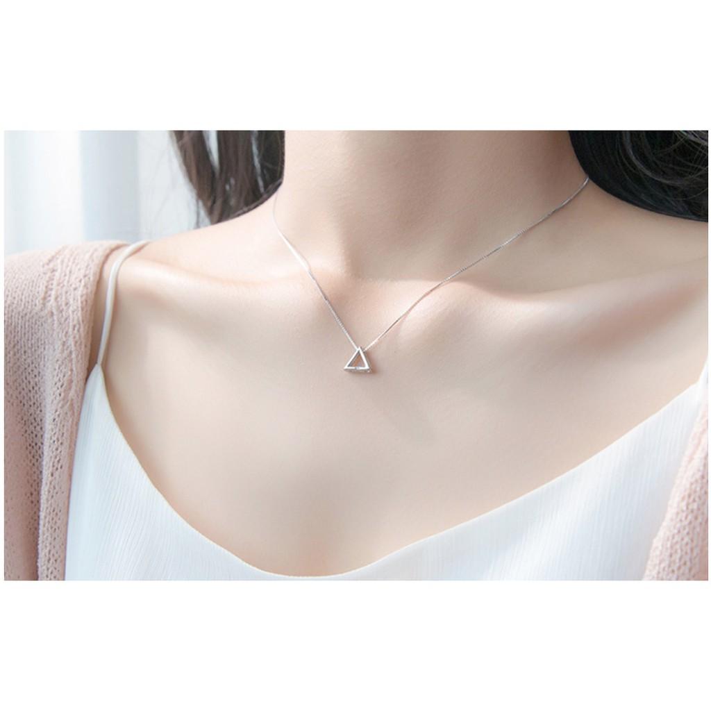 Dây chuyền bạc moonsilver, vòng cổ bạc nữ hình tam giác đính đá khối hình học
