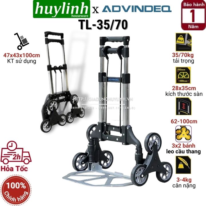 Xe Kéo Đẩy Leo Cầu Thang 6 Bánh Rút Gọn ADVINDEQ TL-35/70 - Hàng Chính Hãng