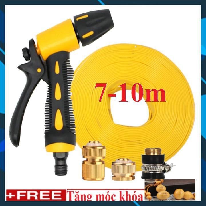 ️ Bộ dây vòi xịt nước rửa xe, tưới cây , tăng áp 3 lần, loại 7m, 10m 206319 đầu đồng, cút đồng,+ móc khoá