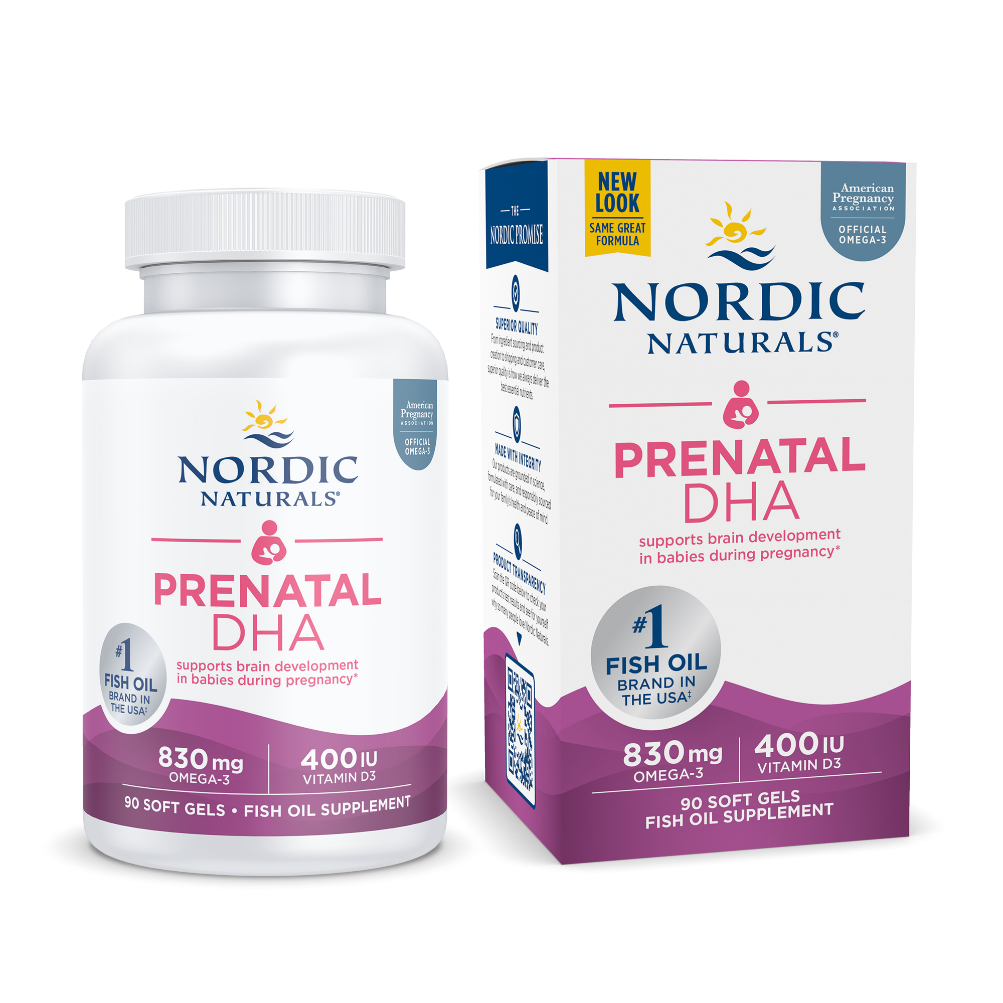 Nordic Naturals Prenatal DHA 90 viên nang mềm, Axit béo Omega + Vitamin D 400 IU, Hỗ trợ thai kì và thai nhi phát triển - Hàng Chính Hãng