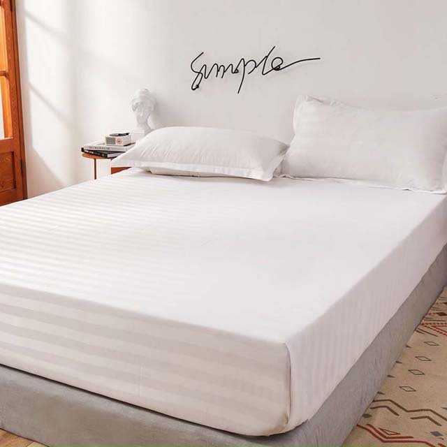 Bộ Ga Gối Cotton Kẻ 3F Lidaco Chuyên Dụng Cho Homestay, Khách Sạn - Trắng