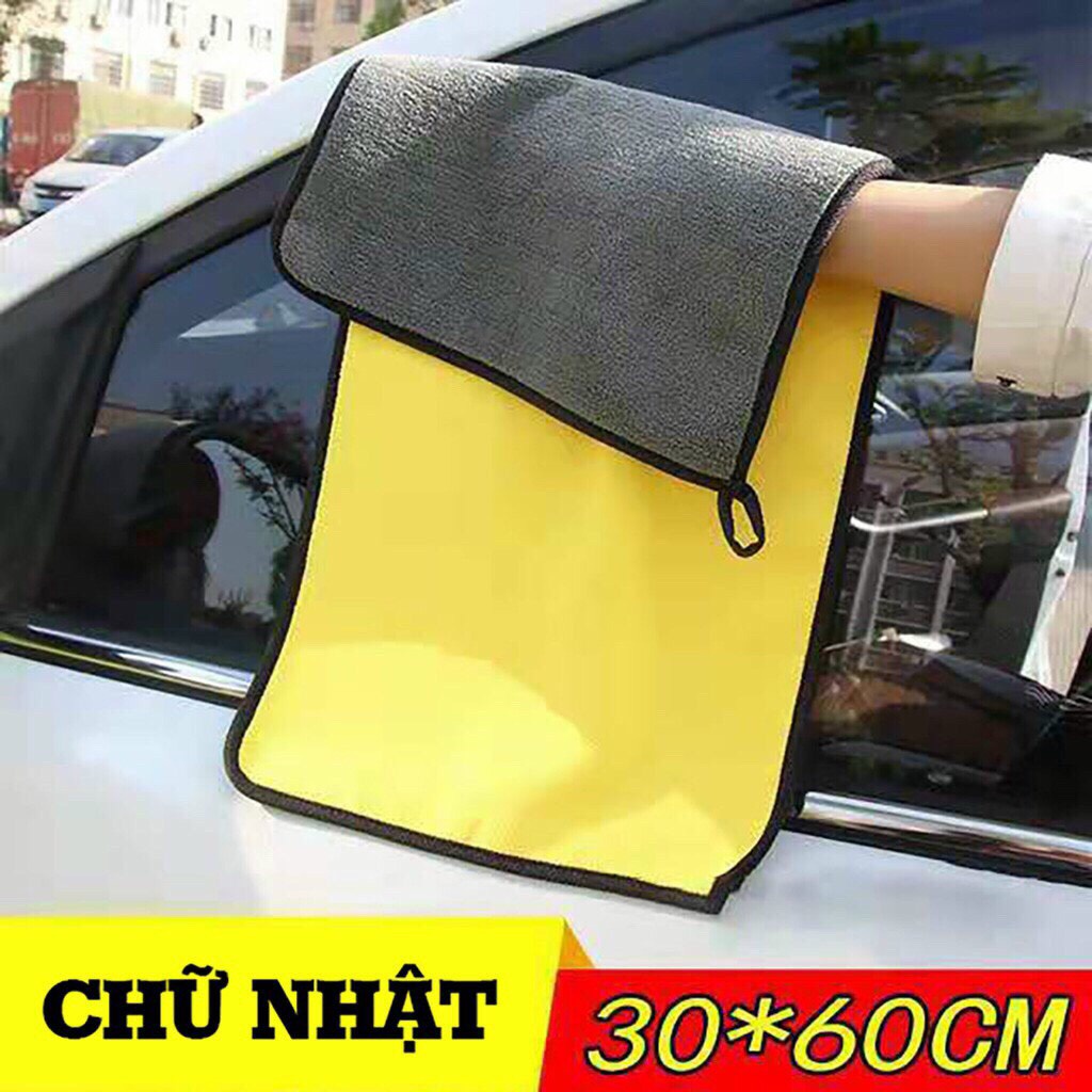 Khăn Lau Xe Ô Tô – Khăn Microfiber Lau Xe Hơi Màu Vàng 2 Lớp Siêu Thấm Hút Cực Dày Chuyên Dụng Cho Ô Tô size 30x30cm