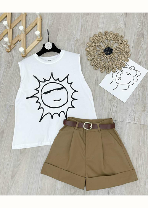 Set Bộ Áo Thun In Họa Tiết Phối Quần Short Duyên Dáng