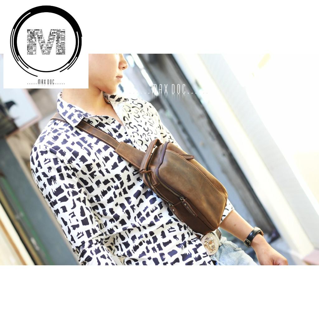 Cặp Sling Bag Quai Đeo Lưng, Đeo Ngực Chất Liệu Da Bò Thật Nguyên Tấm, Loại Da Sáp Mã C17 - Max Độc