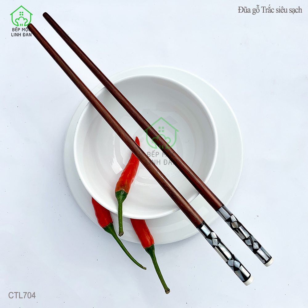 (5 Đôi) Đũa Trắc Tự Nhiên Siêu Sạch Cẩn Xà Cừ - Hoa Văn Sáng Đẹp [CTL704-5]
